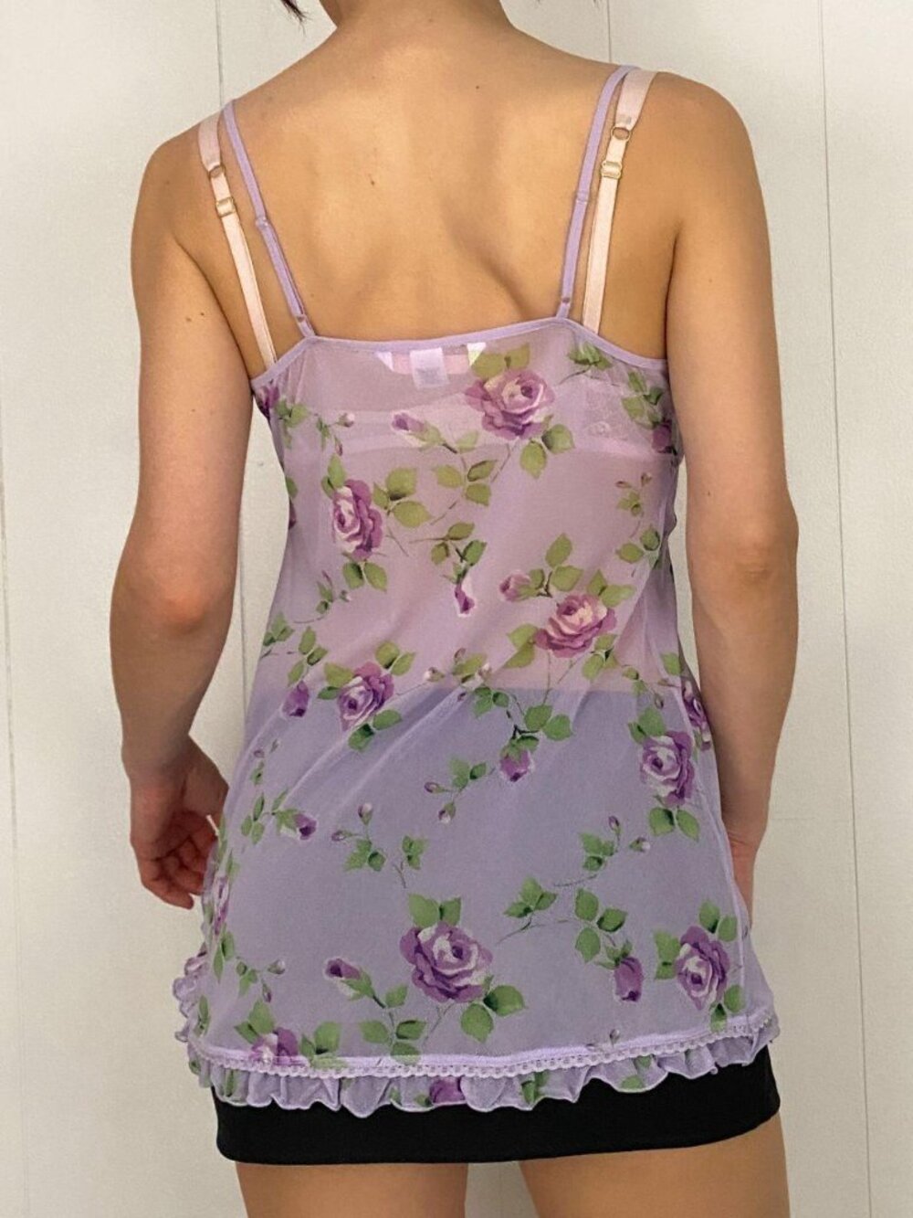 y2k 2000s victorias secret lavender purple floral mesh split front cami - Picture 2 of 3